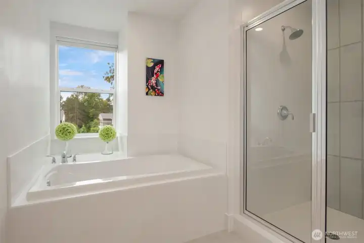 Primary bath for soaking away the day. Primary bath for soaking away the day.