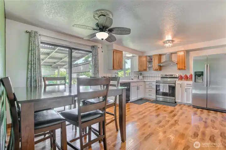 Looking towards kitchen, from eating area.