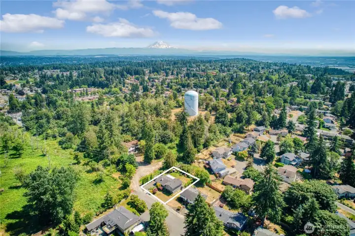 Property outlined with Mt. Rainier views beyond.