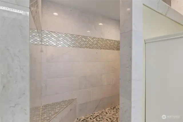 Huge shower with marble surround.  Luxury all the way!