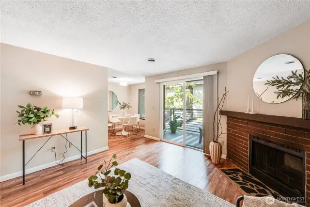 The living room opens directly to a private deck.