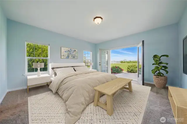 French doors open to patio- virtually staged