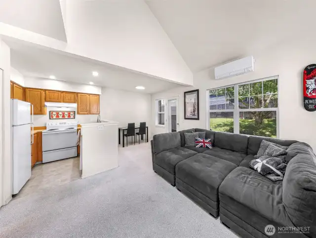 Kitchen, dining and living