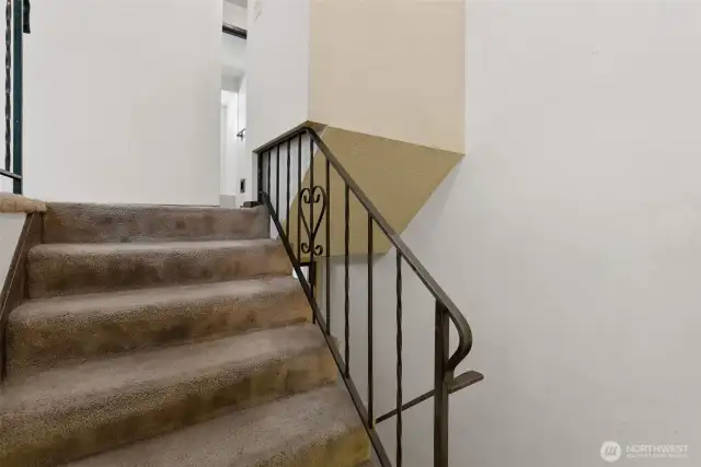 Durable metal railing provides support and style.