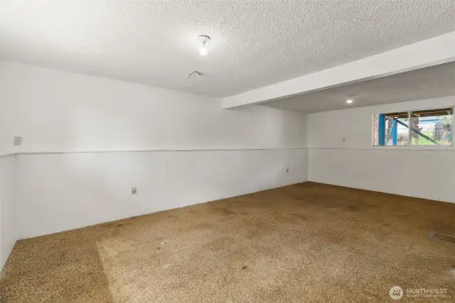 Lower-level living area offers space for relaxing or entertaining.