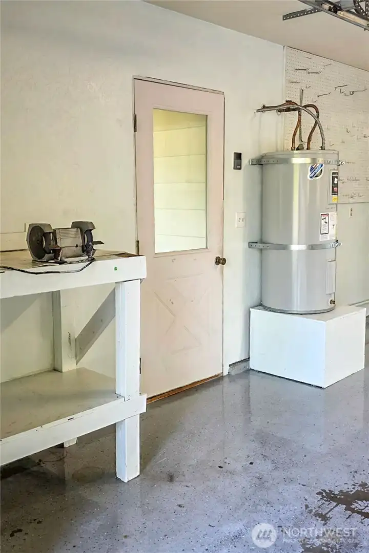 GARAGE WORK BENCH & WATER HEATER