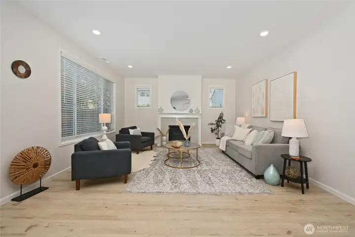 Gas fireplace in living room.