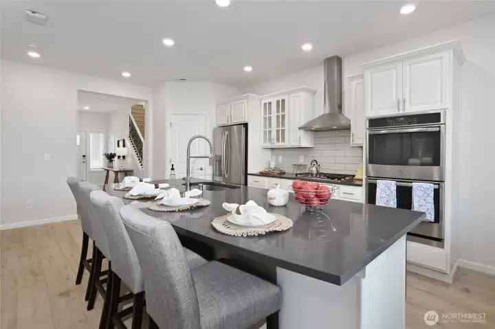 Kitchen has center island.