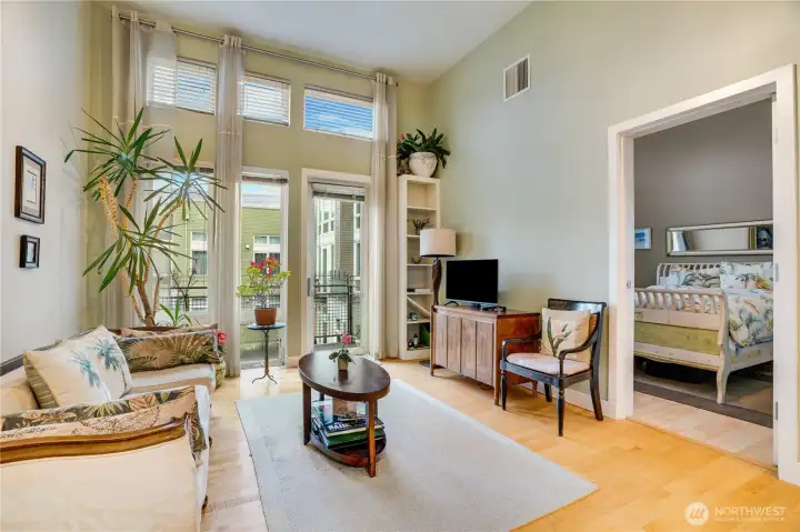 Open living room connected to the balcony.