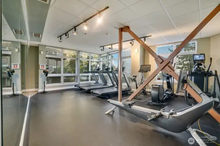 Exercise room. There’s also a sauna, meeting room and weight room all for respects to use.