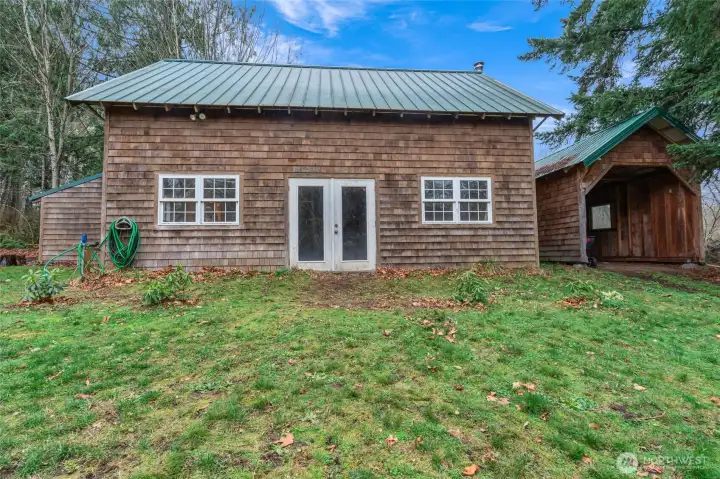 Shop with wood burning stove and loft for storage