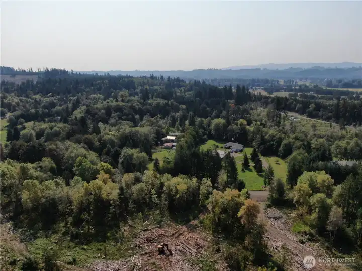 Aerial view looking south. Showing neighbors across Cedar Creek Rd.