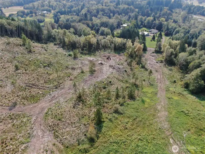 Aerial view of the property shows multiple roads roughed in, giving you a head start on building your dream home!