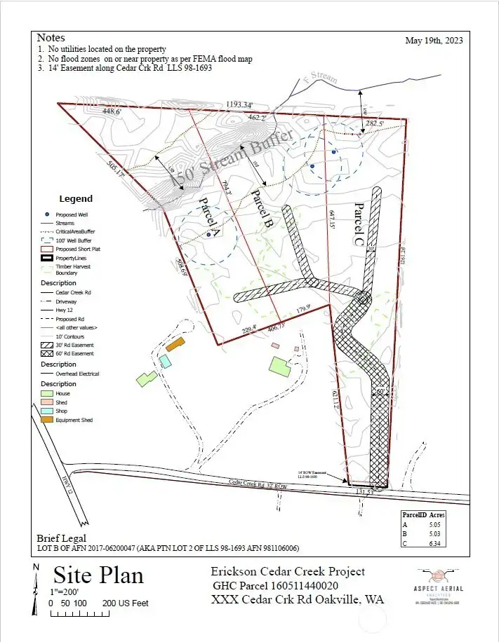 Site Plan for subdivision of property into 3 parcels. This plan has preliminary approval with the county. The preliminary approval is valid thru 7/18/2030 and is transferrable to new owner per GH County. Buyer to verify all information.