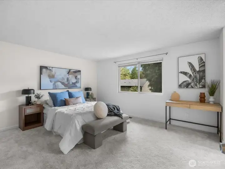 The primary bedroom is very spacious.