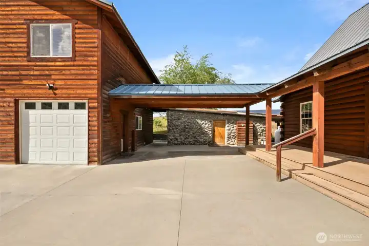 Covered Patio connecting Main House to Garage and Cellar