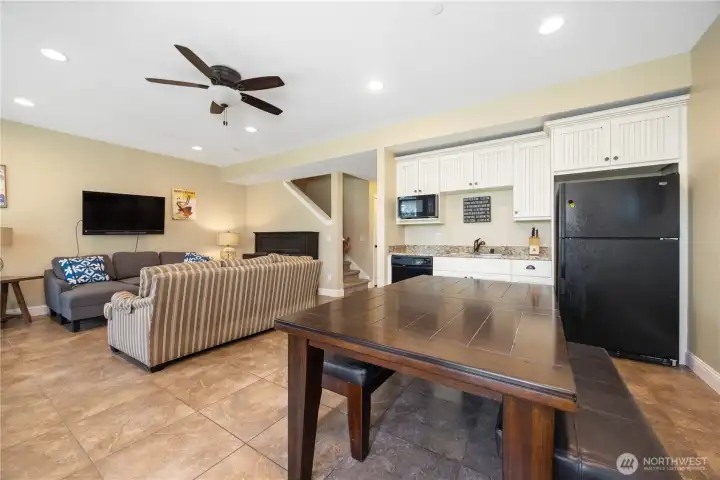 Main level kitchenette with dining room and living room Main level kitchenette with dining room and living room