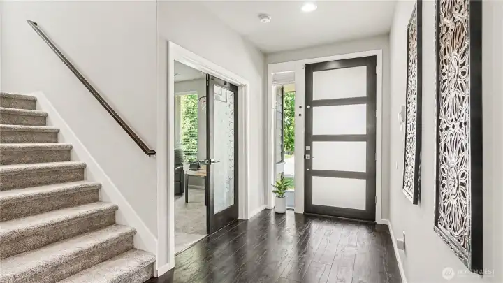 Double door entrance to the main floor office. Double door entrance to the main floor office.