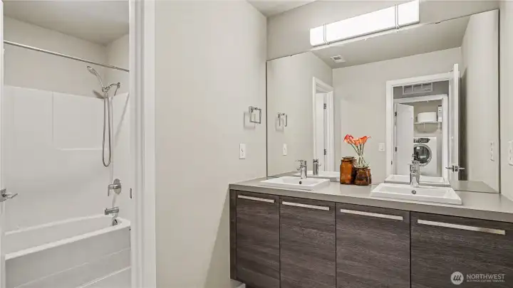 Upstairs full bathroom with separate water closet. Upstairs full bathroom with separate water closet.