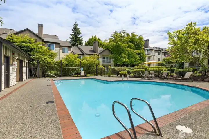 One of the outdoor pools is behind the building One of the outdoor pools is behind the building