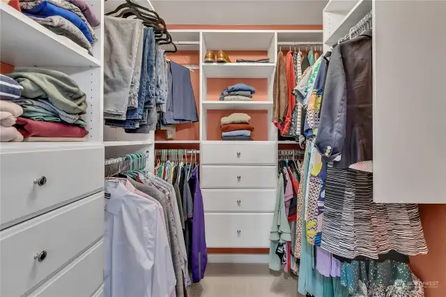 Primary walk-in closet with organizers