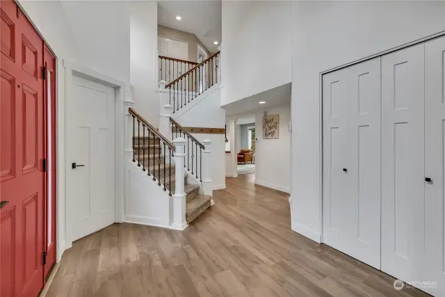 Notice the stylish spindle staircase!