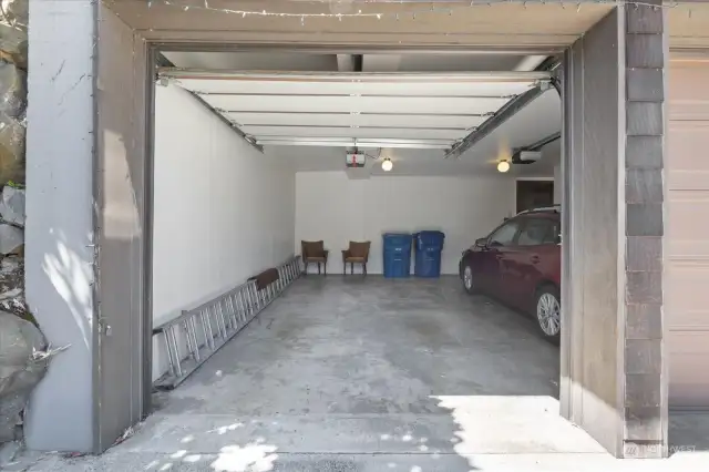 Garage Parking for one car with additional space in drive to park off street.
