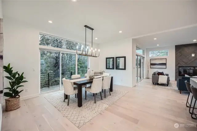 10 ft. ceilings make the entire main level feel grand. Two large sliders- one from dining room and one from living room access back deck.