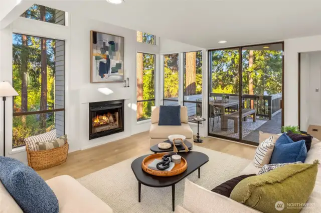 Wood burning fireplace.