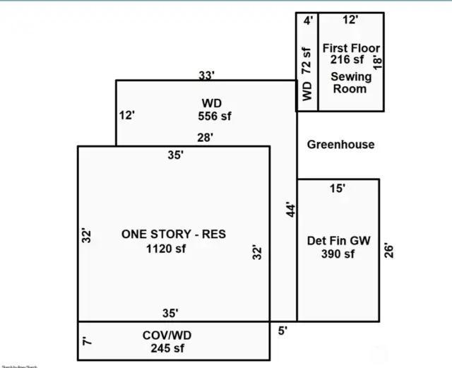 Overhead view and SQFT w/ dimensions of home.