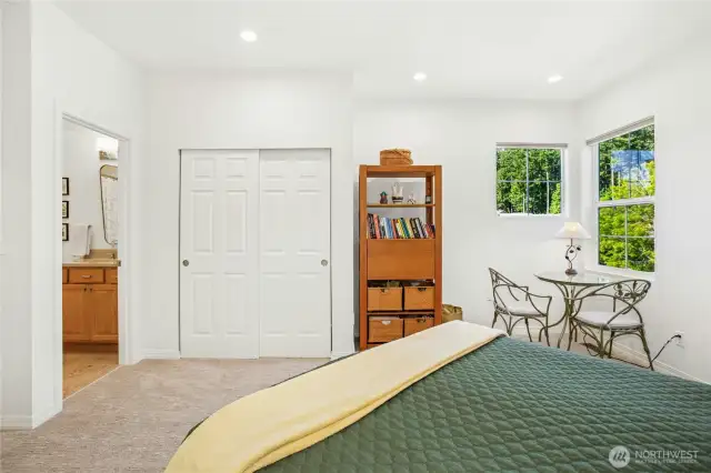 Here you can see the double closet and door to the bathroom