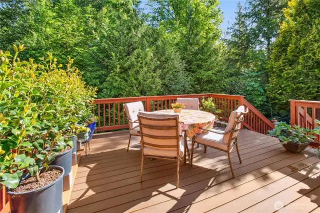 The private back deck faces the peaceful greenbelt and is perfect for eating al fresco