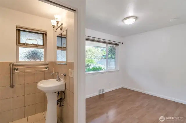 Master bedroom upstairs with half bath and lovely front garden view