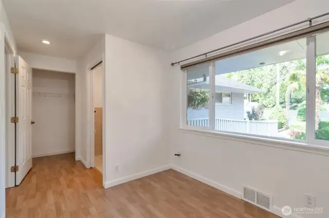 Master bedroom upstairs with plenty of closet space and half bath