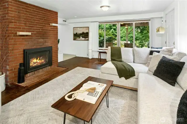 Gas fireplace in lower level unit.