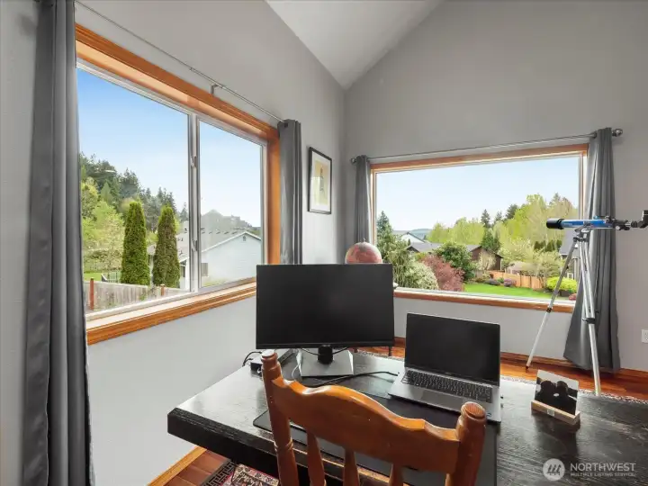 Enjoy views of nature and the neighborhood while working from home.