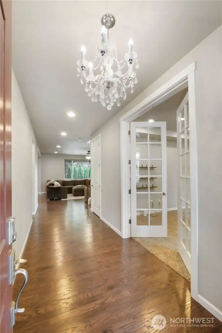 Wood floors in the elegant entry.