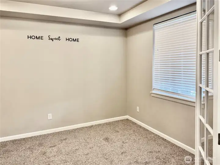 Desk has been removed for the new carpet.