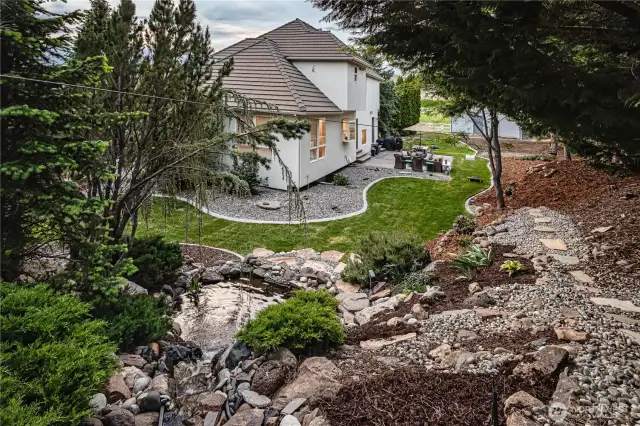 Tranquil mature landscaping and waterscape