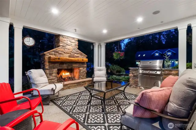 Year round relaxing and entertaining w/ custom wood burning fireplace w/ gas start.