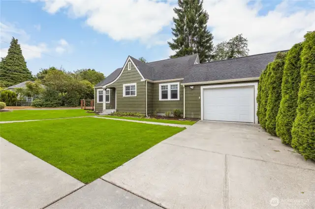One story home with large driveway, one-car garage and lots of off-street parking