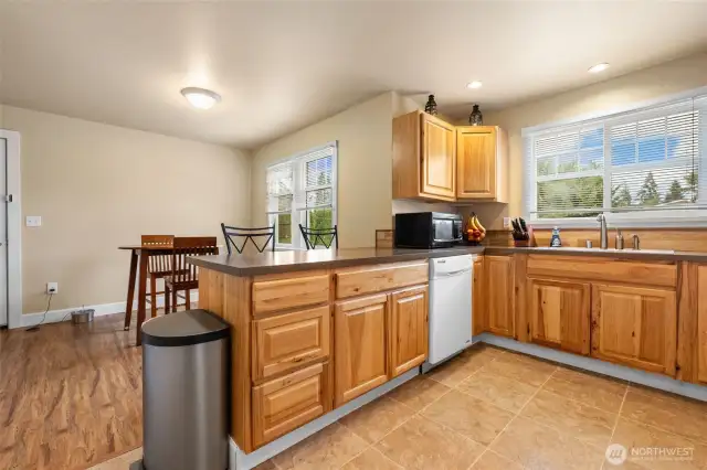 Kitchen opens to dining
