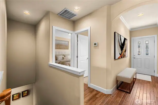 Cozy entryway and full guest bath