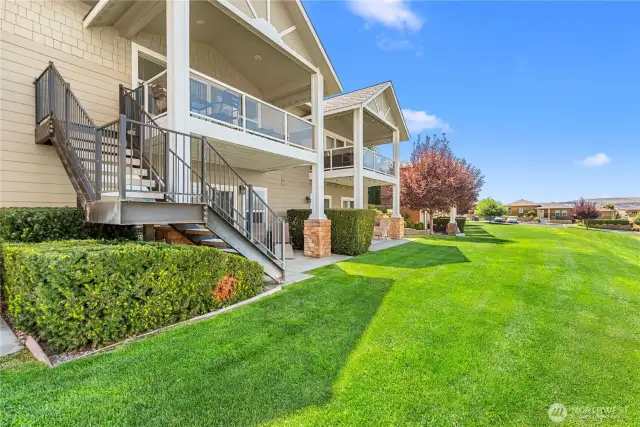 Lush lawn and mature landscaping
