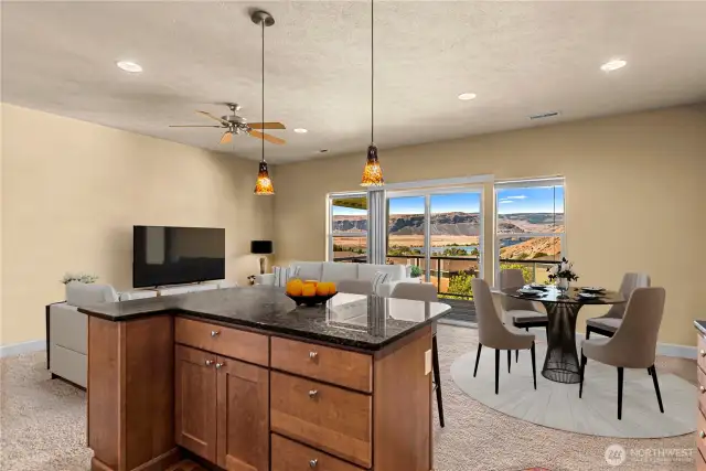 Light and bright open concept living and river views
