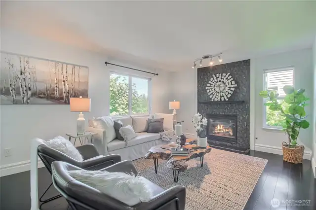 Family room with pre set up TV mounting area
