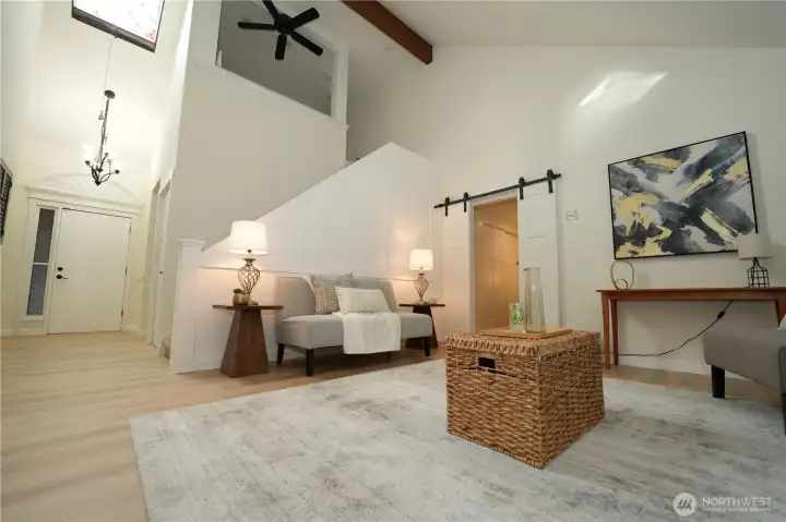 Vaulted ceiling with skylight