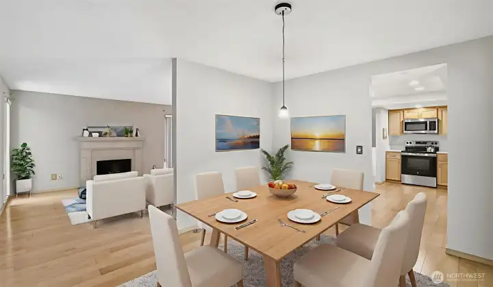 This home offers a seamless flow throughout offering easy entertaining and hosting space from room to room. (Virtually Staged)