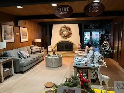 Gathering Area with Fireplace [Library Room is behind]