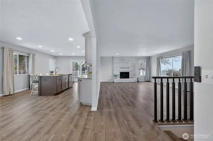 Upper level - large living room, dining, and new kitchen!